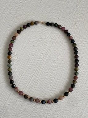 14K Gold /Natural Multicolor Tourmaline Faceted Beaded Necklace New in Box